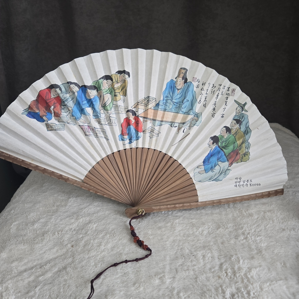 Traditional Korean Folding Fan with Artwork